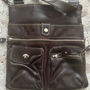 Roots Brown Leather Crossbody Bag